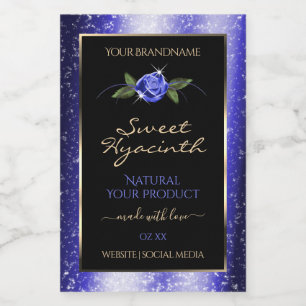 Floral Blue Black Product Labels Glittered Stars