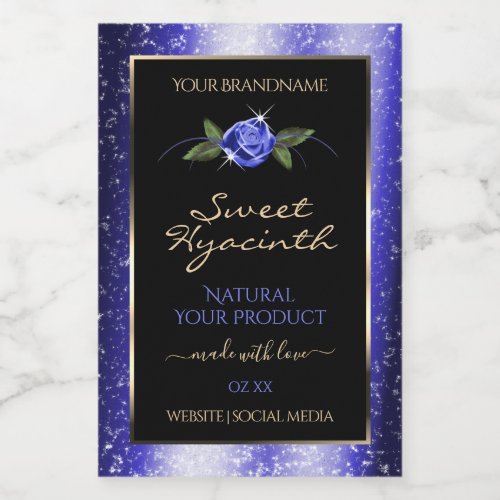 Floral Blue Black Product Labels Glittered Stars