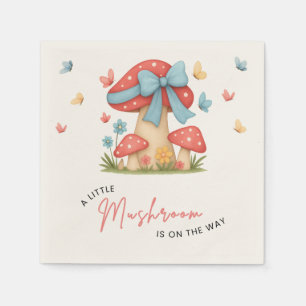 Floral Blue Bow A Little Mushroom Baby Shower Napkins