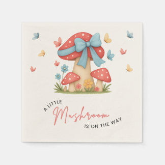 Floral Blue Bow A Little Mushroom Baby Shower Napkins