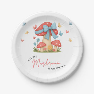 Floral Blue Bow A Little Mushroom Baby Shower Paper Plates