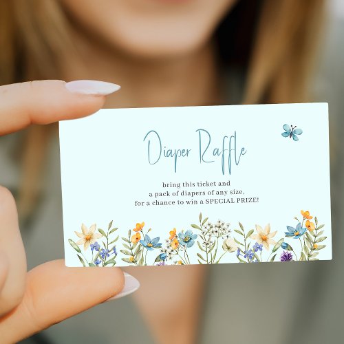 Floral blue boy baby shower diaper raffle ticket enclosure card