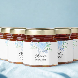 Floral Blue Boy Baptism Favor Honey Jar Favors