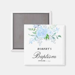 Floral Blue Boy Baptism Favor Magnet