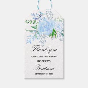 Floral Blue Boy Baptism Gift Tags