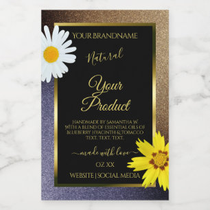 Floral Blue Brown Glitter and Black Product Labels