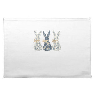 Floral Blue Bunny Cute Happy Easter Day Coquette B Cloth Placemat