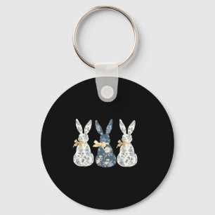Floral blue bunny cute happy easter day coquetteFl Keychain
