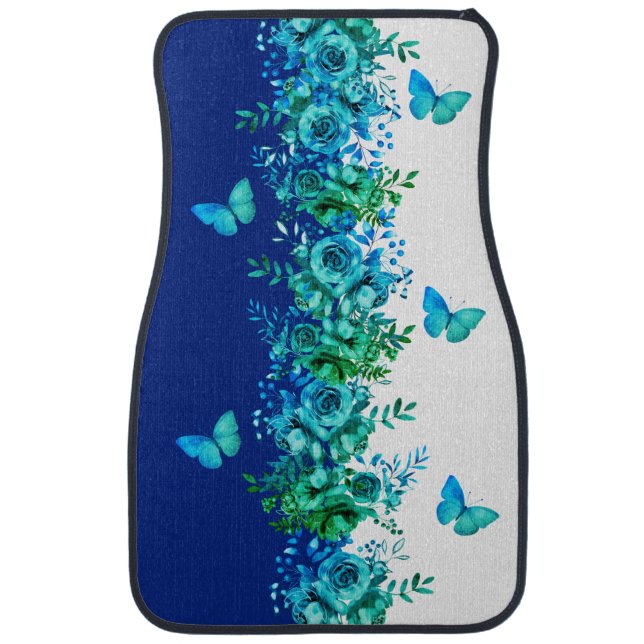 Floral Blue Butterfly Auto Mats (Front)