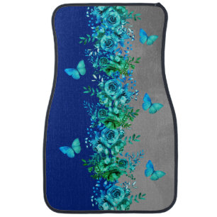 Floral Blue Butterfly Auto Mats