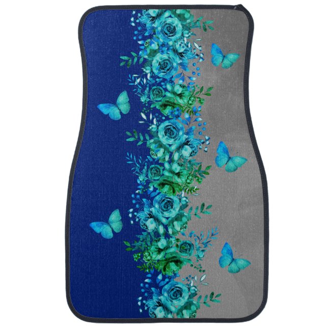 Floral Blue Butterfly Auto Mats (Front)
