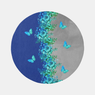 Floral Blue Butterfly Garden Rug