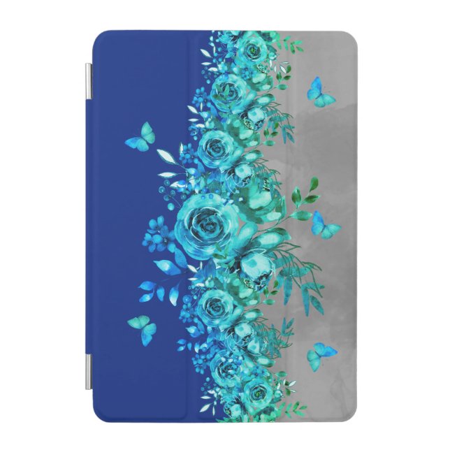 Floral Blue Butterfly Tablet iPad Case (Front)