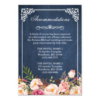Floral Blue Chalkboard Accommodation Reception Card