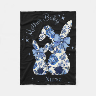Floral Blue Coquette Bow Bunny Easter Mother Baby Fleece Blanket