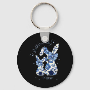 Floral Blue Coquette Bow Bunny Easter Mother By Keychain