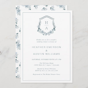 Floral Blue Couple Wedding Shower Invitation