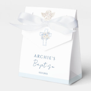 Floral Blue Cross Angel Baptism Favor Boxes