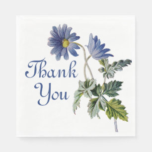 Floral Blue Daisy Thank You Wedding Flowers Party Napkins