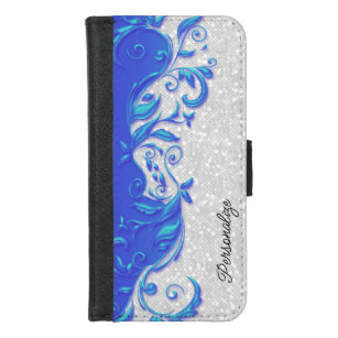 Floral Blue Design on White Confetti iPhone 8/7 Wallet Case