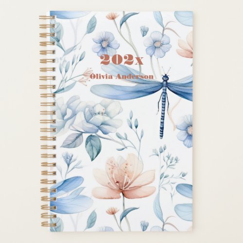 Floral Blue Dragonfly Weekly Monthly 2024 Planner