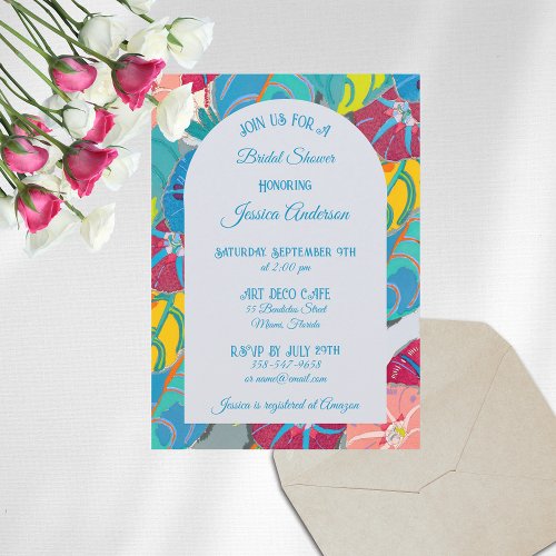 Floral Blue Elegant Art Deco Vintage Bridal Shower Invitation