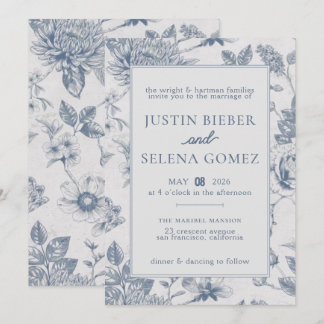 Floral Blue Elegant Wedding Invitation