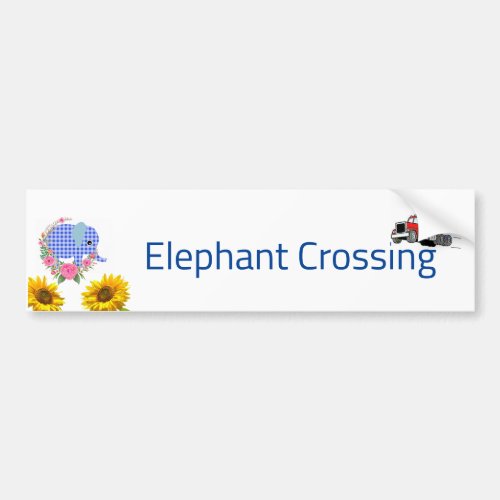Floral Blue Elephant Crossing Bumper Sticker
