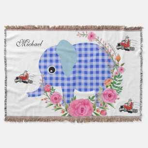Floral Blue Elephant Throw Blanket