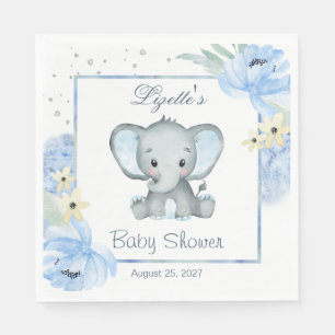 Floral Blue ElephantBaby Shower Paper Napkin