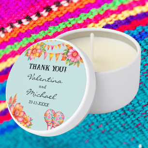 Floral Blue Fiesta Mexican Wedding Thank You Mini Candle Favors