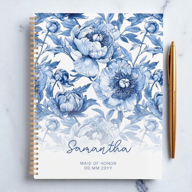  Floral Blue Flower Pattern Script Maid of Honor Planner (Floral Blue Flower Pattern Script Maid of Honor Planner)