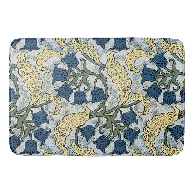 Floral Blue Flowers Lily Valley Repeating Bathroom Mat (Front)