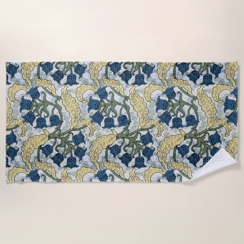 Floral Blue Flowers Lily Valley  Repeating Beach Towel