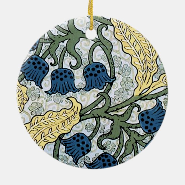 Floral Blue Flowers Lily Valley Repeating Ceramic Ornament (Back)