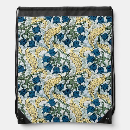 Floral Blue Flowers Lily Valley  Repeating Drawstring Bag