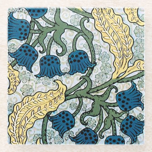 Floral Blue Flowers Lily Valley  Repeating Glass Coaster