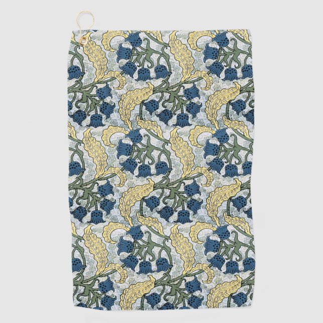 Floral Blue Flowers Lily Valley Repeating Golf Towel (Front)