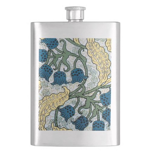 Floral Blue Flowers Lily Valley  Repeating Hip Flask