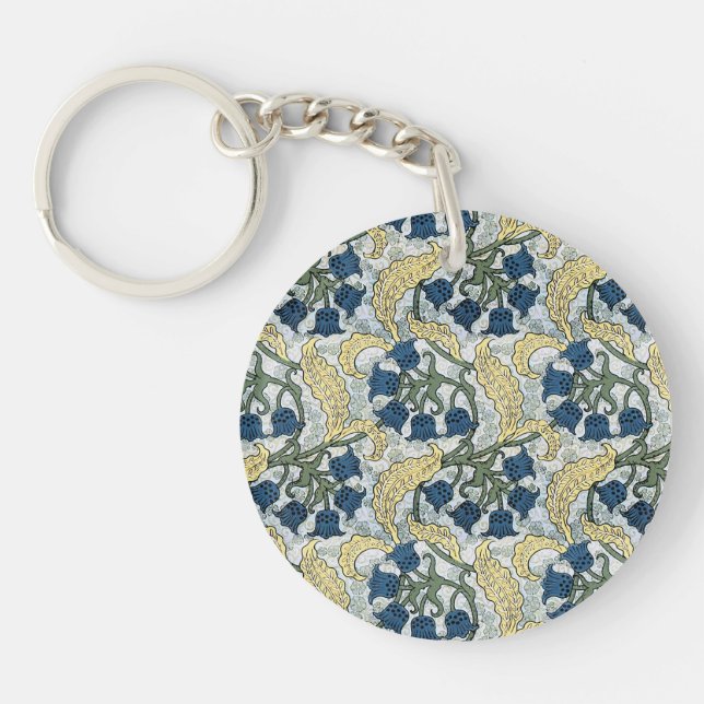 Floral Blue Flowers Lily Valley Repeating Keychain (Front)