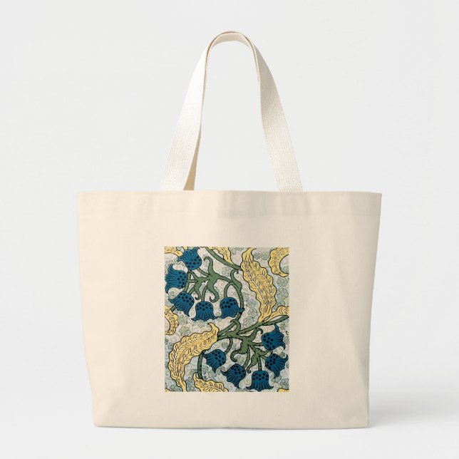 Floral Blue Flowers Lily Valley Repeating Large Tote Bag (Front)