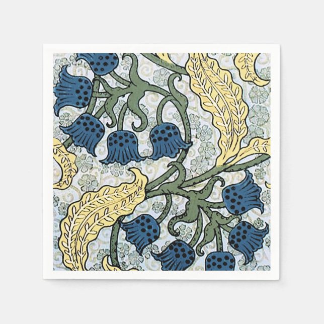 Floral Blue Flowers Lily Valley Repeating Paper Napkins (Front)