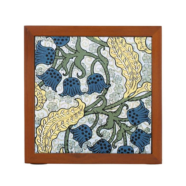 Floral Blue Flowers Lily Valley Repeating Pencil Holder (Front)