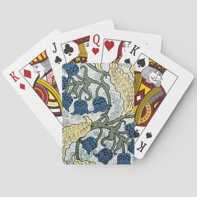 Floral Blue Flowers Lily Valley Repeating Poker Cards (Back)