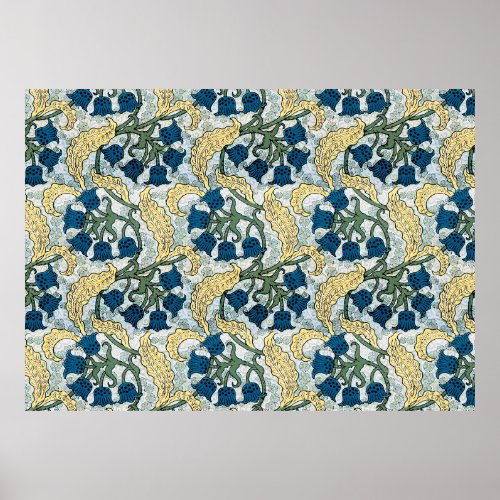 Floral Blue Flowers Lily Valley  Repeating Poster