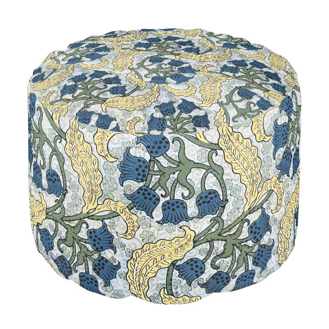 Floral Blue Flowers Lily Valley Repeating Pouf (Angled Front)