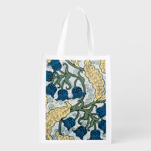 Floral Blue Flowers Lily Valley  Repeating Reusable Grocery Bag