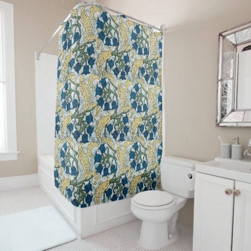 Floral Blue Flowers Lily Valley  Repeating Shower Curtain