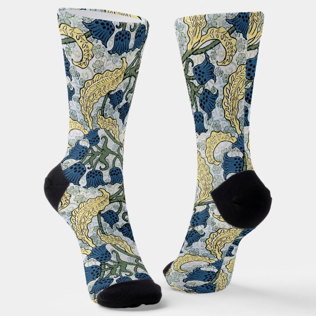 Floral Blue Flowers Lily Valley Repeating Socks (Angled)