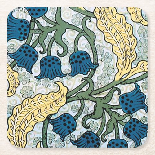 Floral Blue Flowers Lily Valley  Repeating Square Paper Coaster
